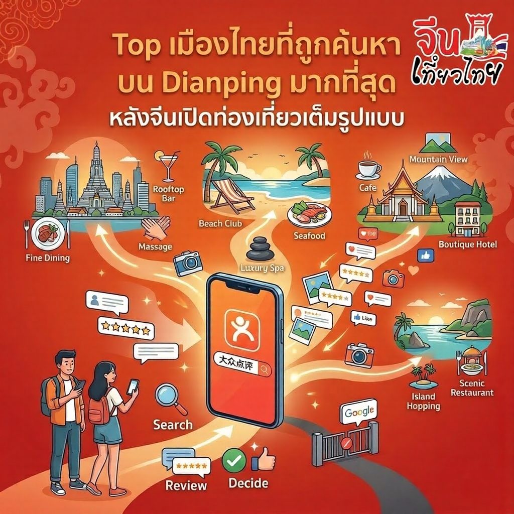 Top เมืองไทยที่ถูกค้นหาบน Dianping มากที่สุด หลังจีนเปิดท่องเที่ยวเต็มรูปแบบ